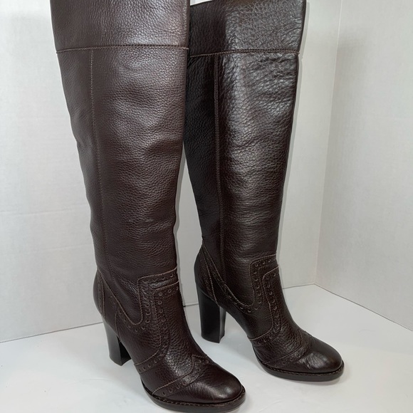 MICHAEL Michael Kors Oxford Brown Rippled Tall Leather 3"Heeled Boots EUC - Picture 6 of 9